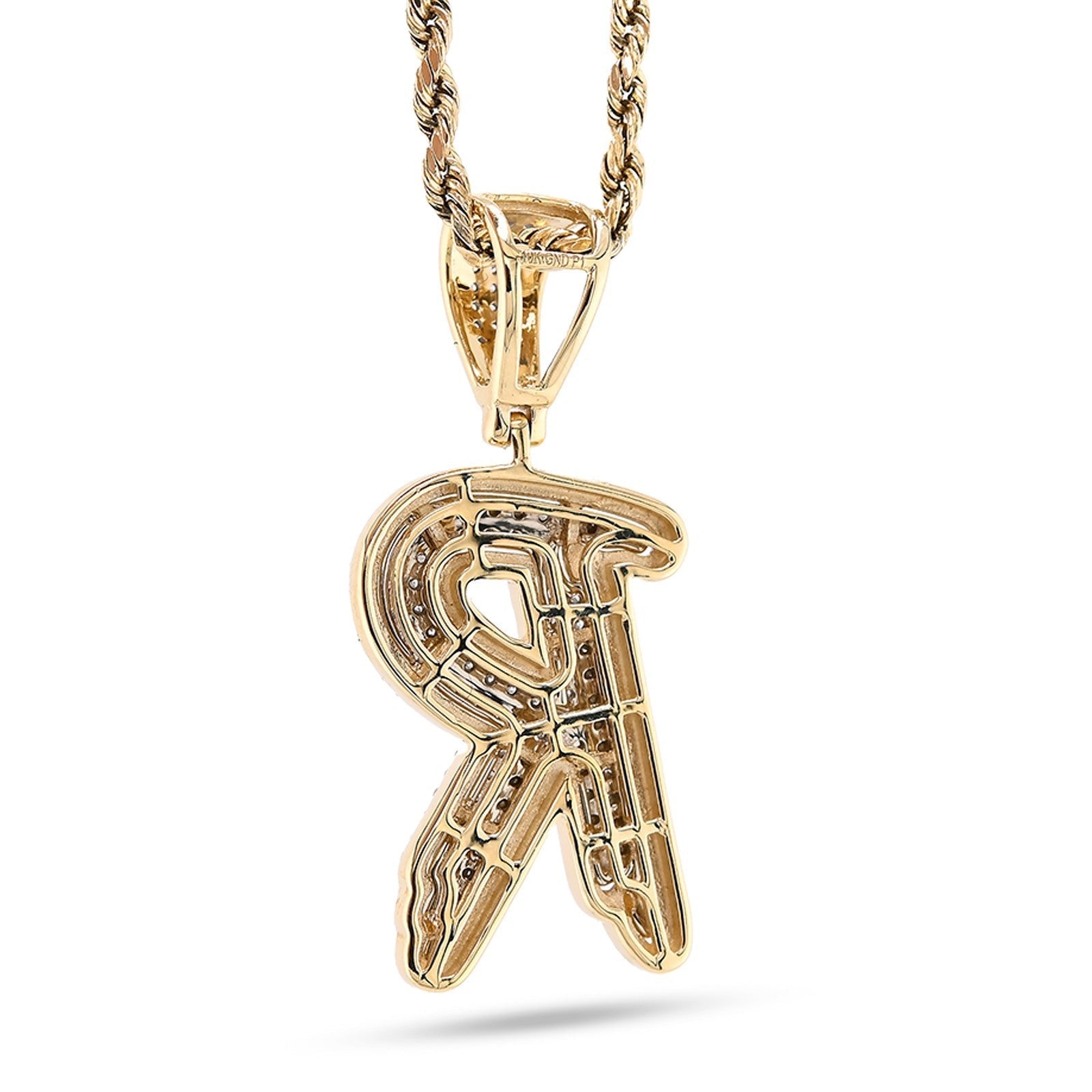 10k Yellow & White Gold 1 CTW Natural Diamond Initial "R" Pendant 4.7g Charm - Elite Jewelers - Charms & Pendants