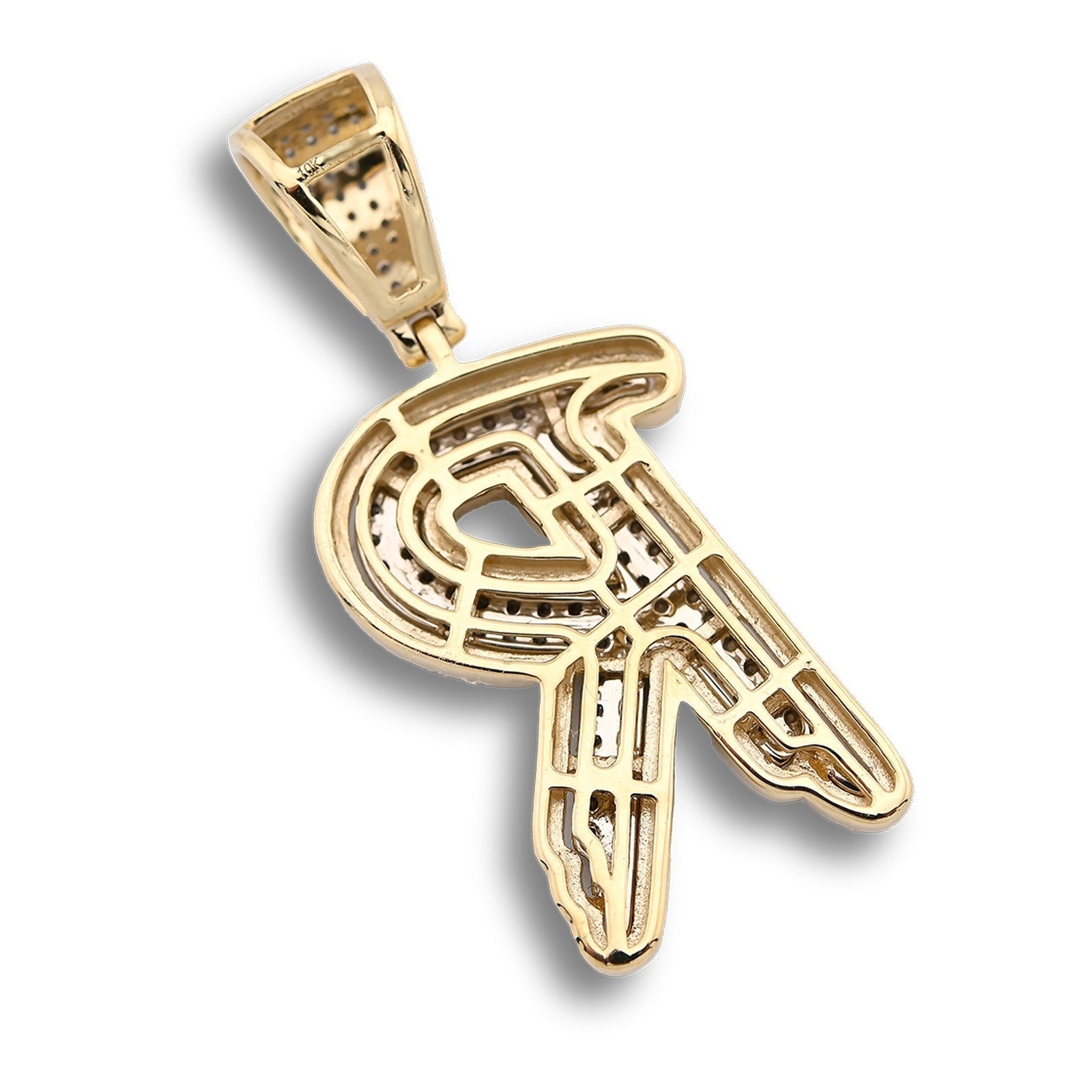 10k Yellow & White Gold 1 CTW Natural Diamond Initial "R" Pendant 4.7g Charm - Elite Jewelers - Charms & Pendants
