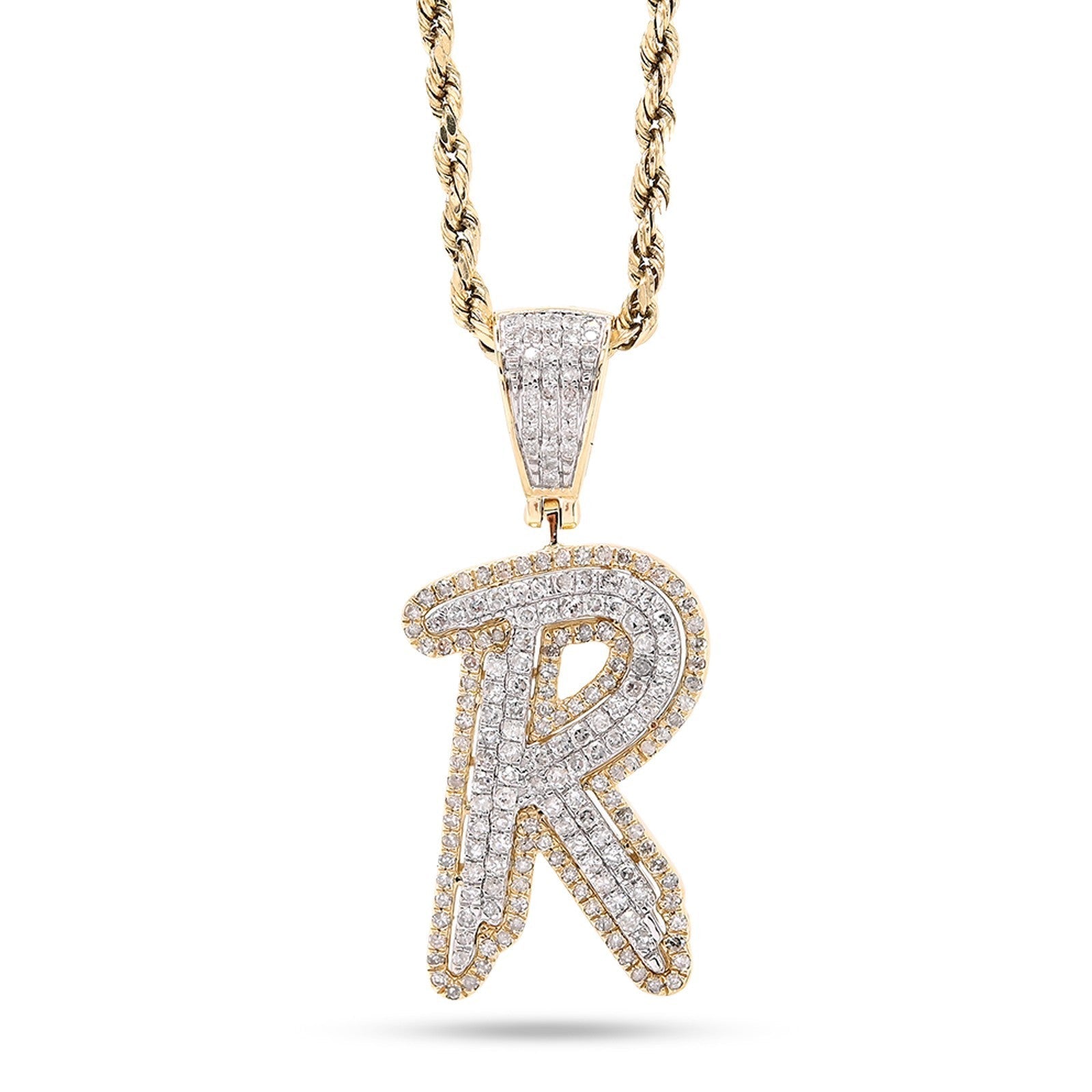 10k Yellow & White Gold 1 CTW Natural Diamond Initial "R" Pendant 4.7g Charm - Elite Jewelers - Charms & Pendants