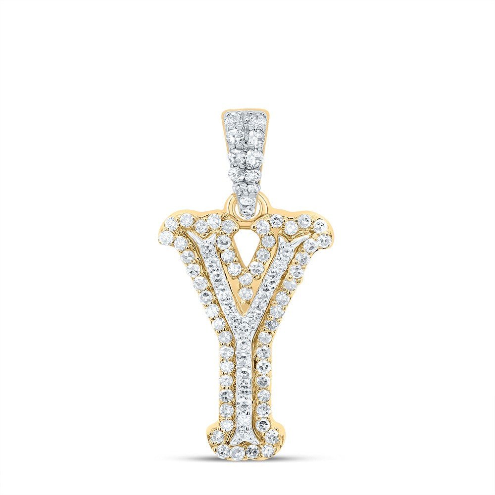10k Yellow & White Gold 1.15gm 0.27CTW Natural Diamond Initial "Y" Pendant Charm - Elite Jewelers - Charms & Pendants