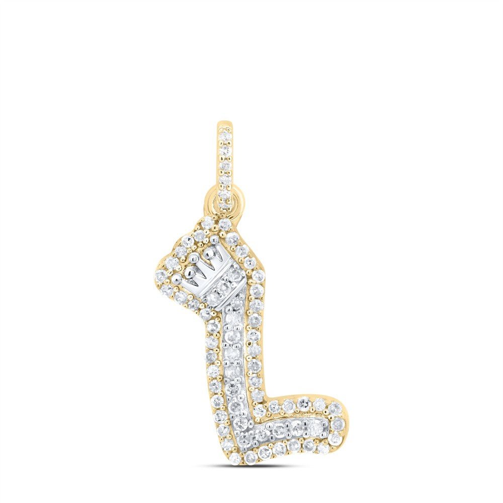 10k Yellow & White Gold 1.31gm 0.21CTW Natural Diamond Initial Crown "L" Pendant - Elite Jewelers - Charms & Pendants