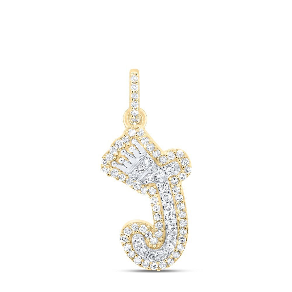 10k Yellow & White Gold 1.39gm 0.23CTW Natural Diamond Initial "J" Crown Pendant - Elite Jewelers - Charms & Pendants