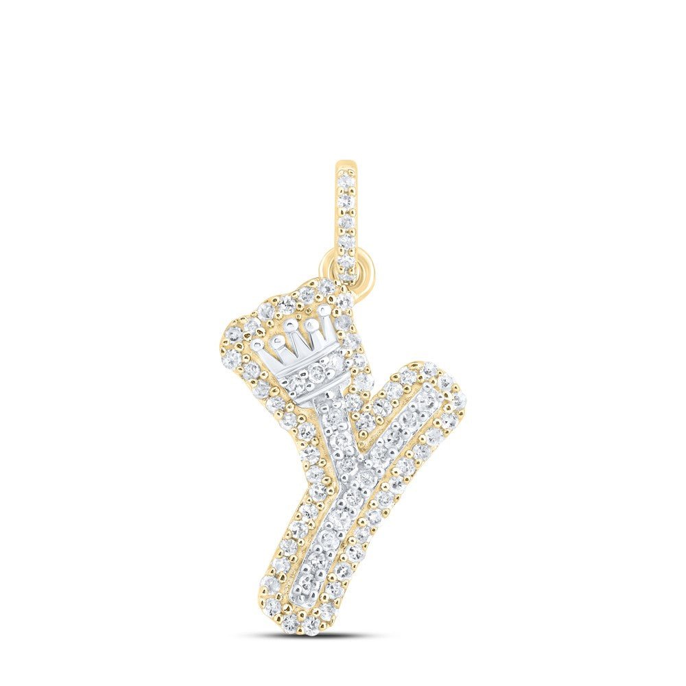 10k Yellow & White Gold 1.3gms 0.22CTW Natural Diamond Initial "Y" Crown Pendant - Elite Jewelers - Charms & Pendants