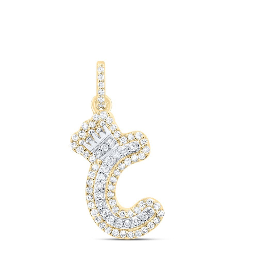 10k Yellow & White Gold 1.4gms 0.26CTW Natural Diamond Initial "C" Crown Pendant - Elite Jewelers - Charms & Pendants