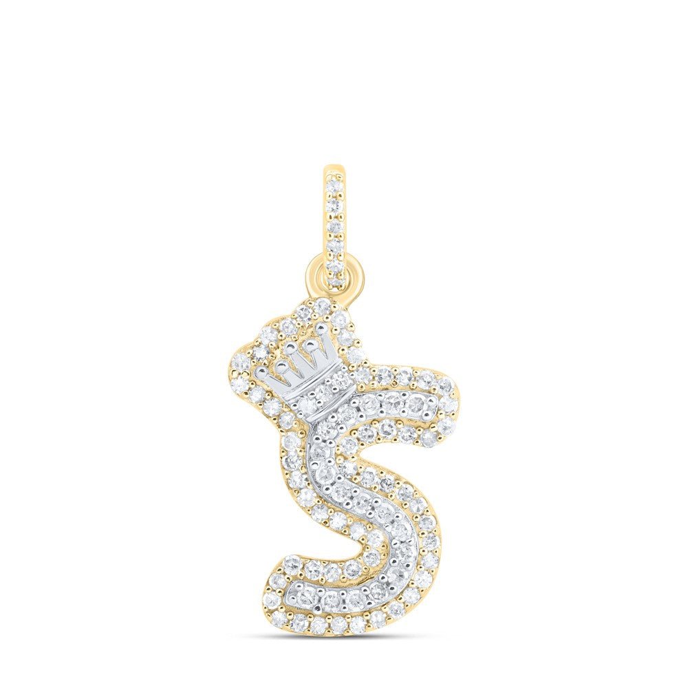 10k Yellow & White Gold 1.57gm 0.27CTW Natural Diamond Initial "S" Crown Pendant - Elite Jewelers - Charms & Pendants