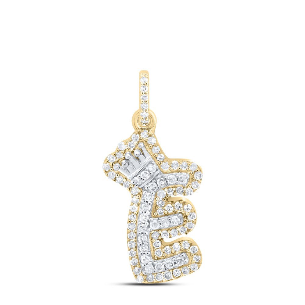 10k Yellow & White Gold 1.5gms 0.27CTW Natural Diamond Initial "E" Crown Pendant - Elite Jewelers - Charms & Pendants