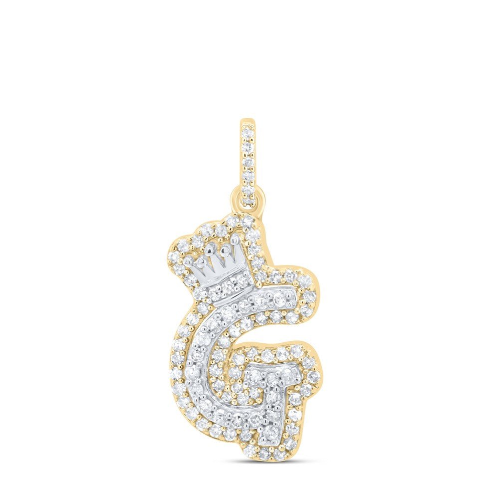 10k Yellow & White Gold 1.64gm 0.28CTW Natural Diamond Initial "G" Crown Pendant - Elite Jewelers - Charms & Pendants