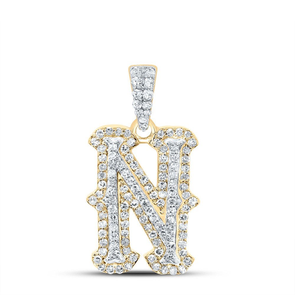 10k Yellow & White Gold 1.64gm 0.38CTW Natural Diamond Initial "N" Pendant Charm - Elite Jewelers - Charms & Pendants