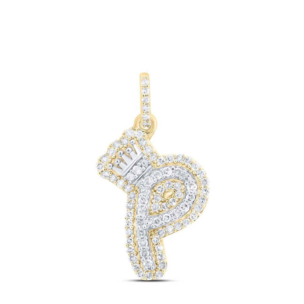 10k Yellow & White Gold 1.67gm 0.26CTW Natural Diamond Initial "P" Crown Pendant - Elite Jewelers - Charms & Pendants