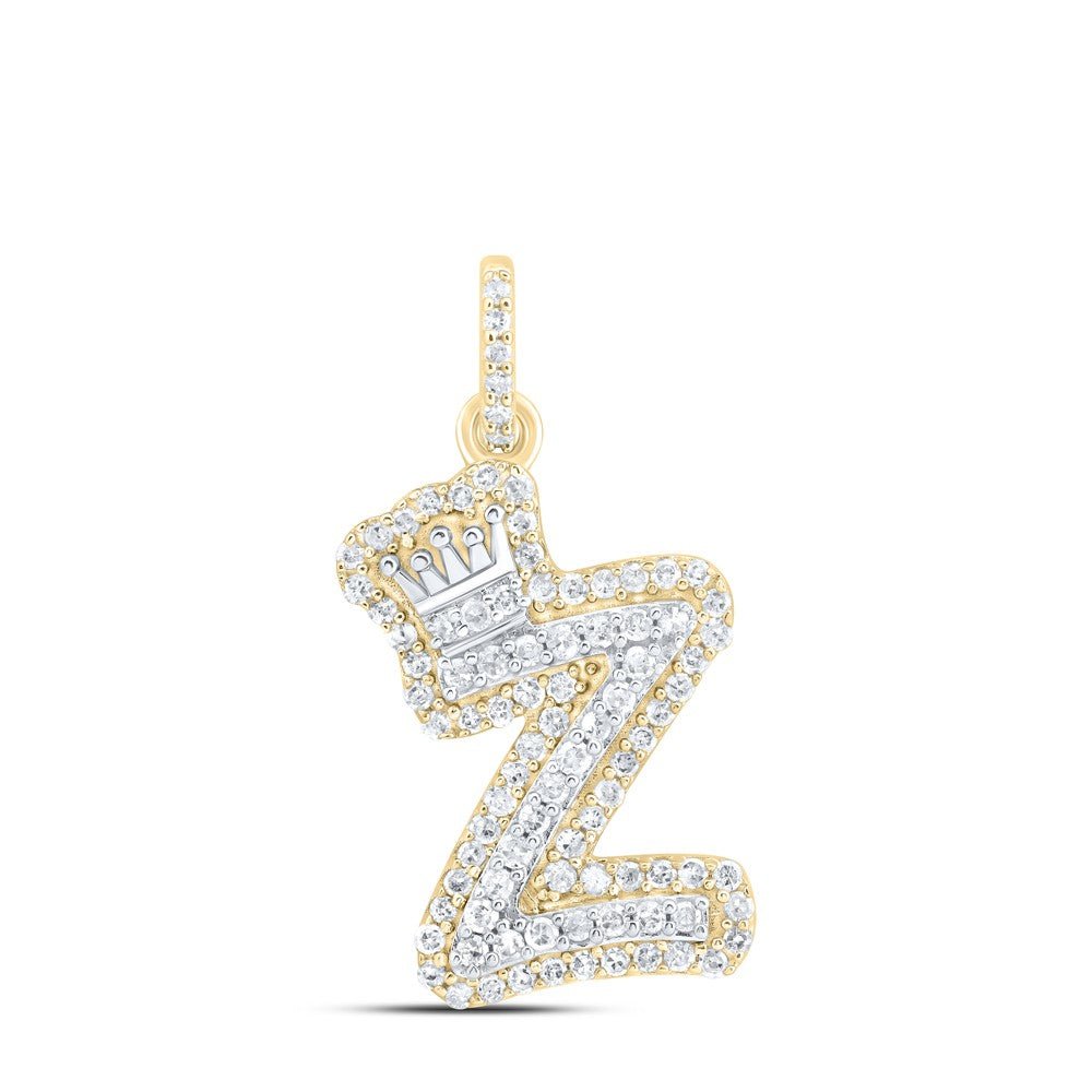 10k Yellow & White Gold 1.74g 0.31CTW Natural Diamond Initial "Z" Crown Pendant - Elite Jewelers - Charms & Pendants