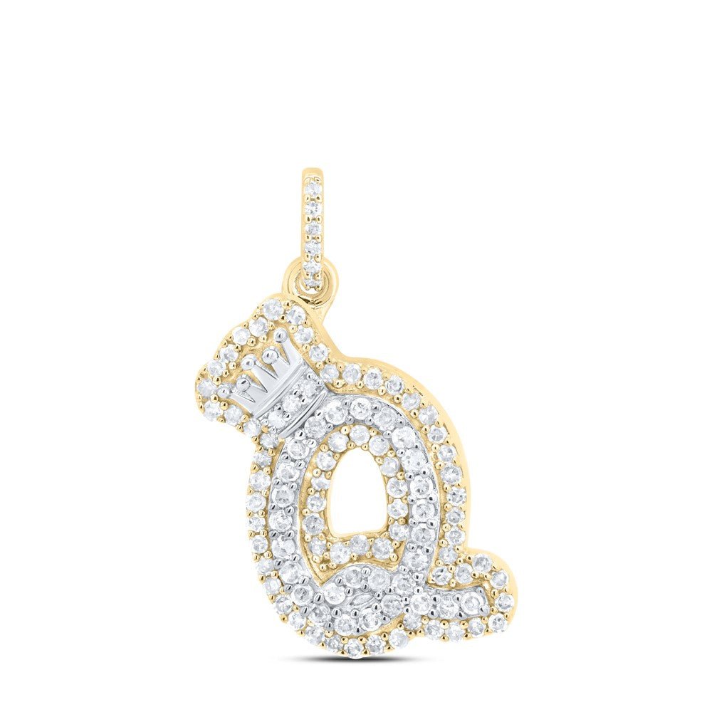 10k Yellow & White Gold 1.78g 0.33CTW Natural Diamond Initial "Q" Crown Pendant - Elite Jewelers - Charms & Pendants