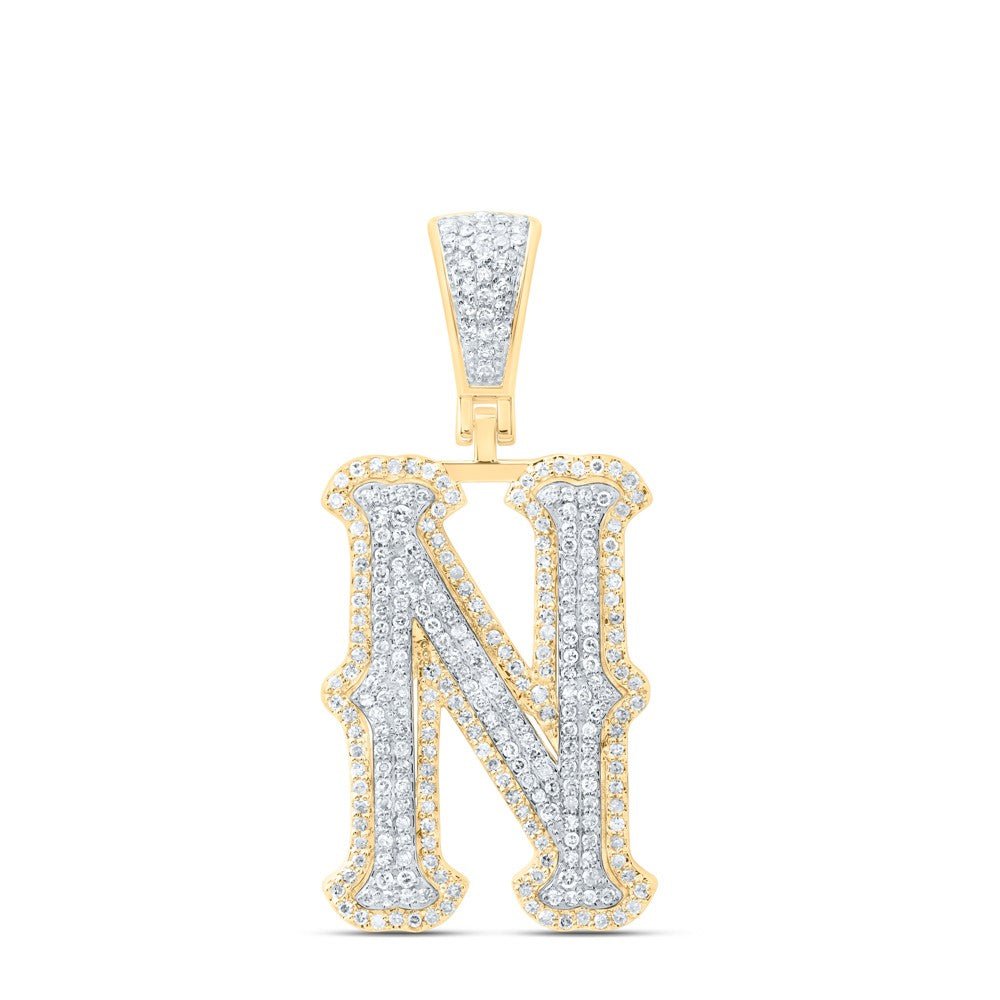 10k Yellow & White Gold 3.81g 0.7CTW Natural Diamond Initial "N" Pendant Charm - Elite Jewelers - Charms & Pendants