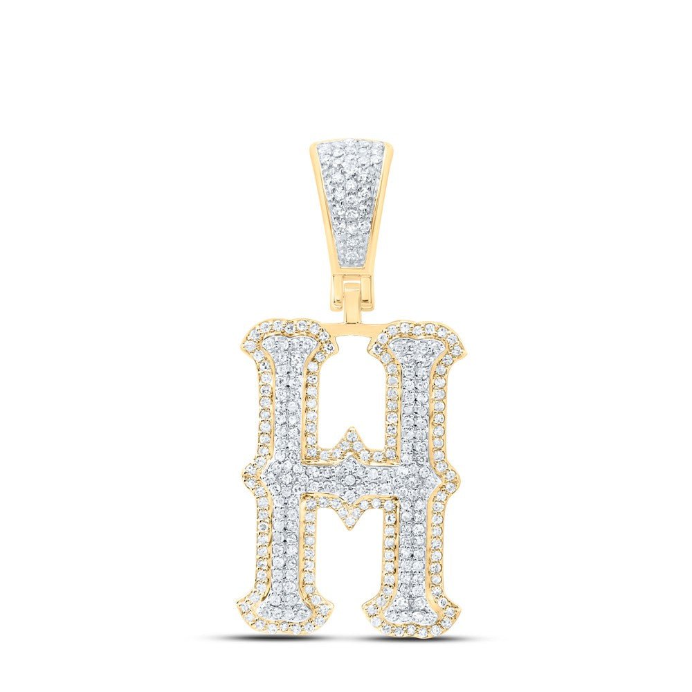 10k Yellow & White Gold 3.92g 0.65CTW Natural Diamond Initial "H" Pendant Charm - Elite Jewelers - Charms & Pendants