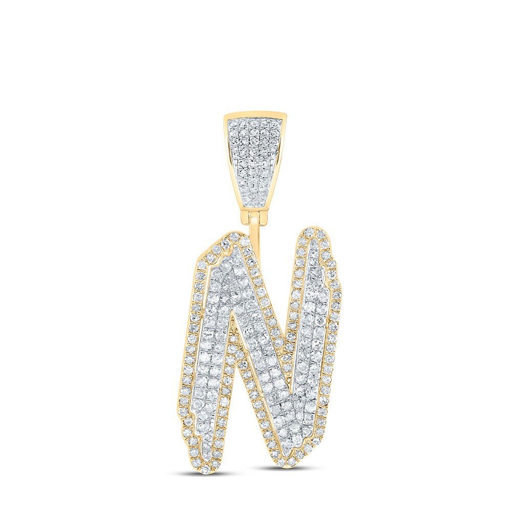 10k Yellow & White Gold 4.3g 1.07CTW Natural Diamond Initial "N" Pendant Charm - Elite Jewelers - Charms & Pendants