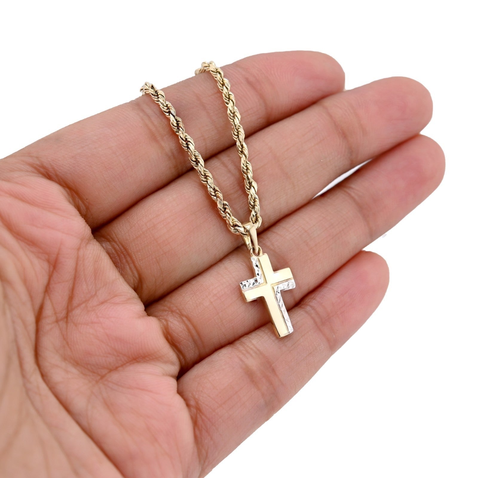 10k Yellow & White Gold Cross Pendant Religious 0.7gms Charm For Unisex Adults - Elite Jewelers - Charms & Pendants