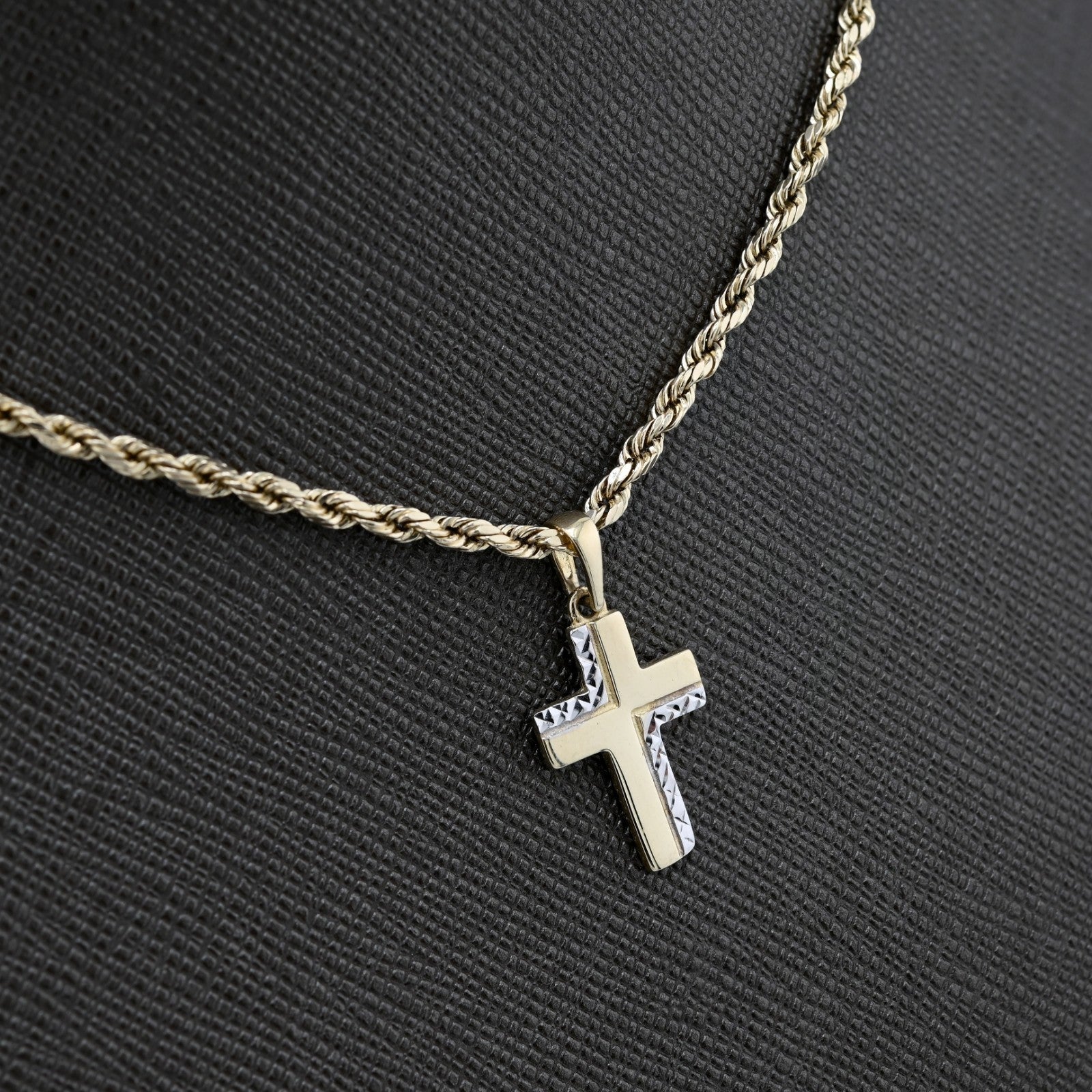 10k Yellow & White Gold Cross Pendant Religious 0.7gms Charm For Unisex Adults - Elite Jewelers - Charms & Pendants