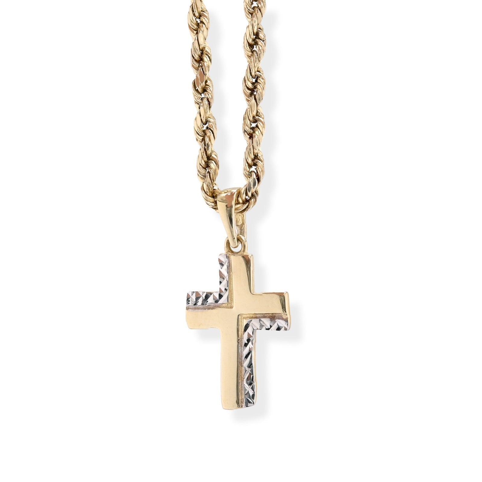 10k Yellow & White Gold Cross Pendant Religious 0.7gms Charm For Unisex Adults - Elite Jewelers - Charms & Pendants