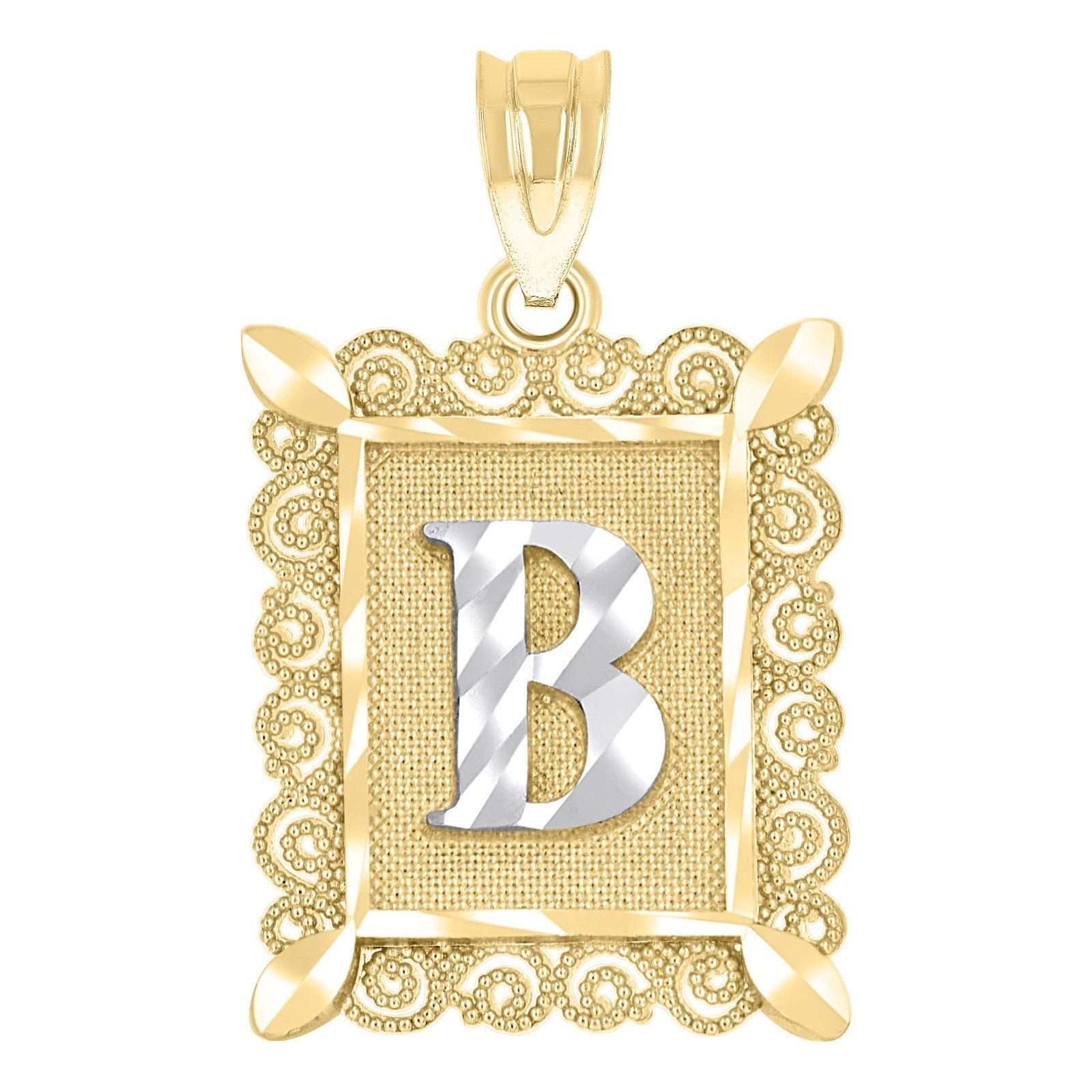 10k Yellow & White Gold Initial Letter "B" Pendant 1g Alphabet Unisex Charm - Elite Jewelers - Charms & Pendants