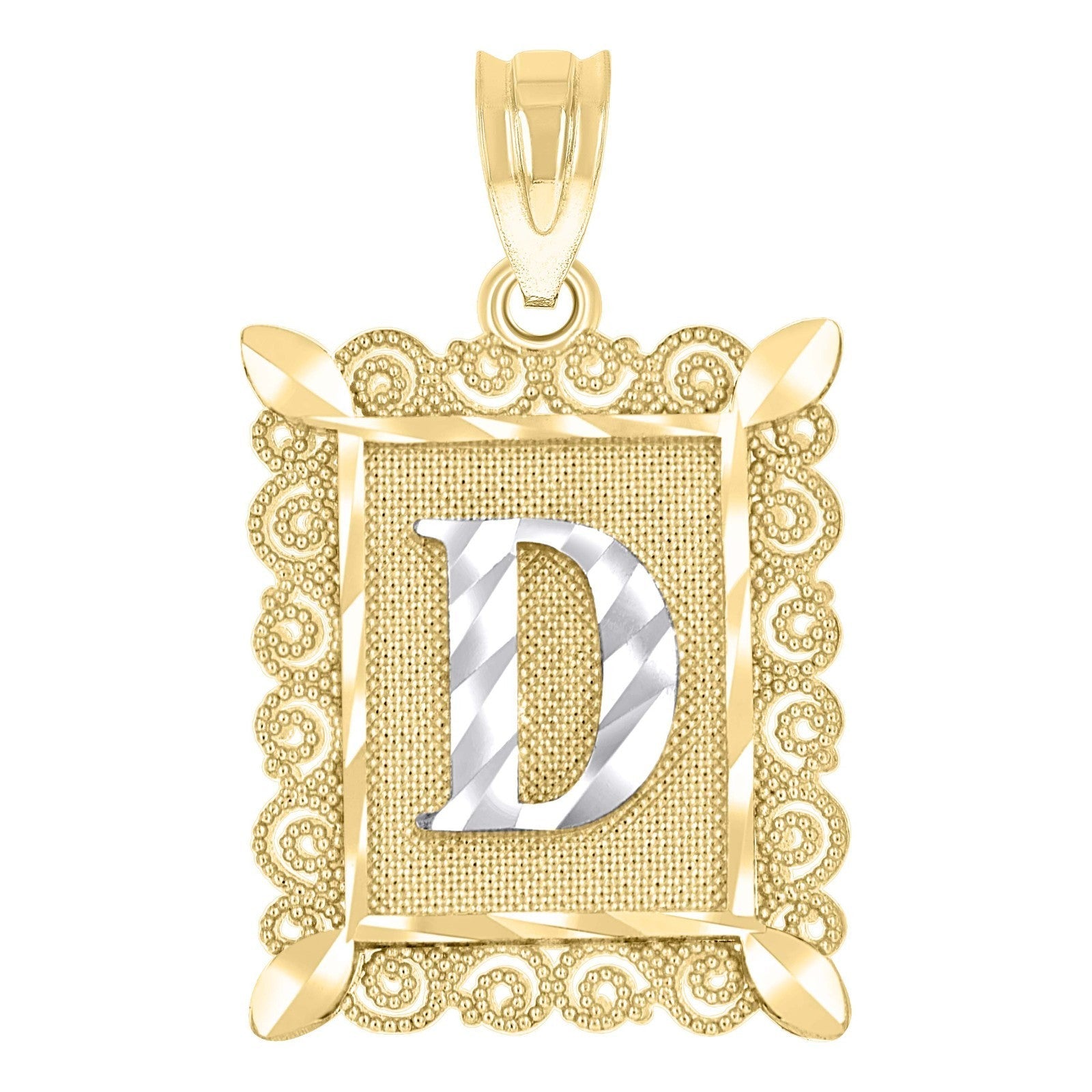 10k Yellow & White Gold Initial Letter "D" Pendant 1g Alphabet Unisex Charm - Elite Jewelers - Charms & Pendants