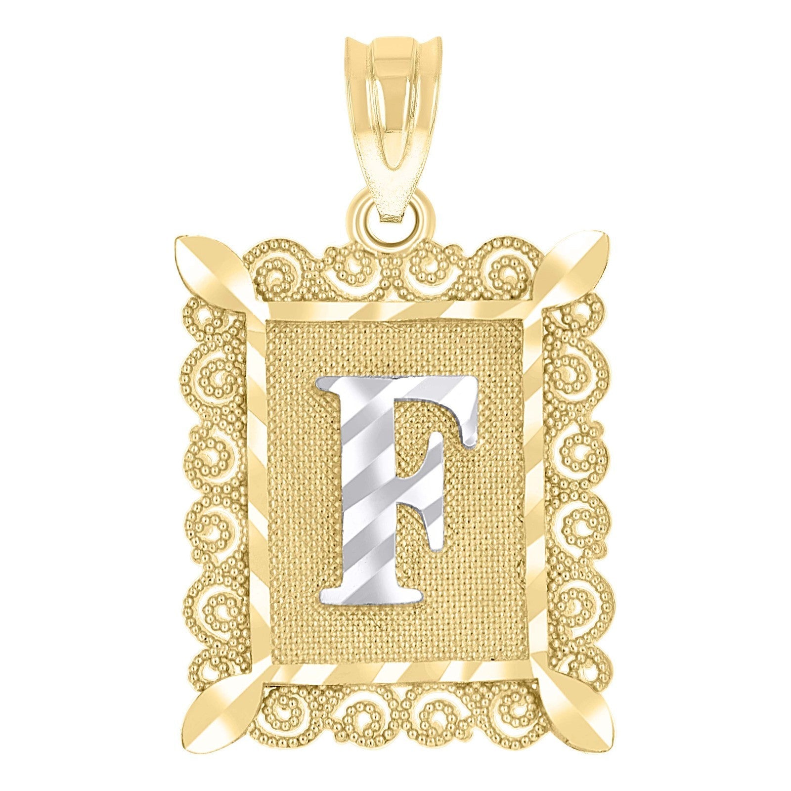10k Yellow & White Gold Initial Letter "F" Pendant 1g Alphabet Unisex Charm - Elite Jewelers - Charms & Pendants