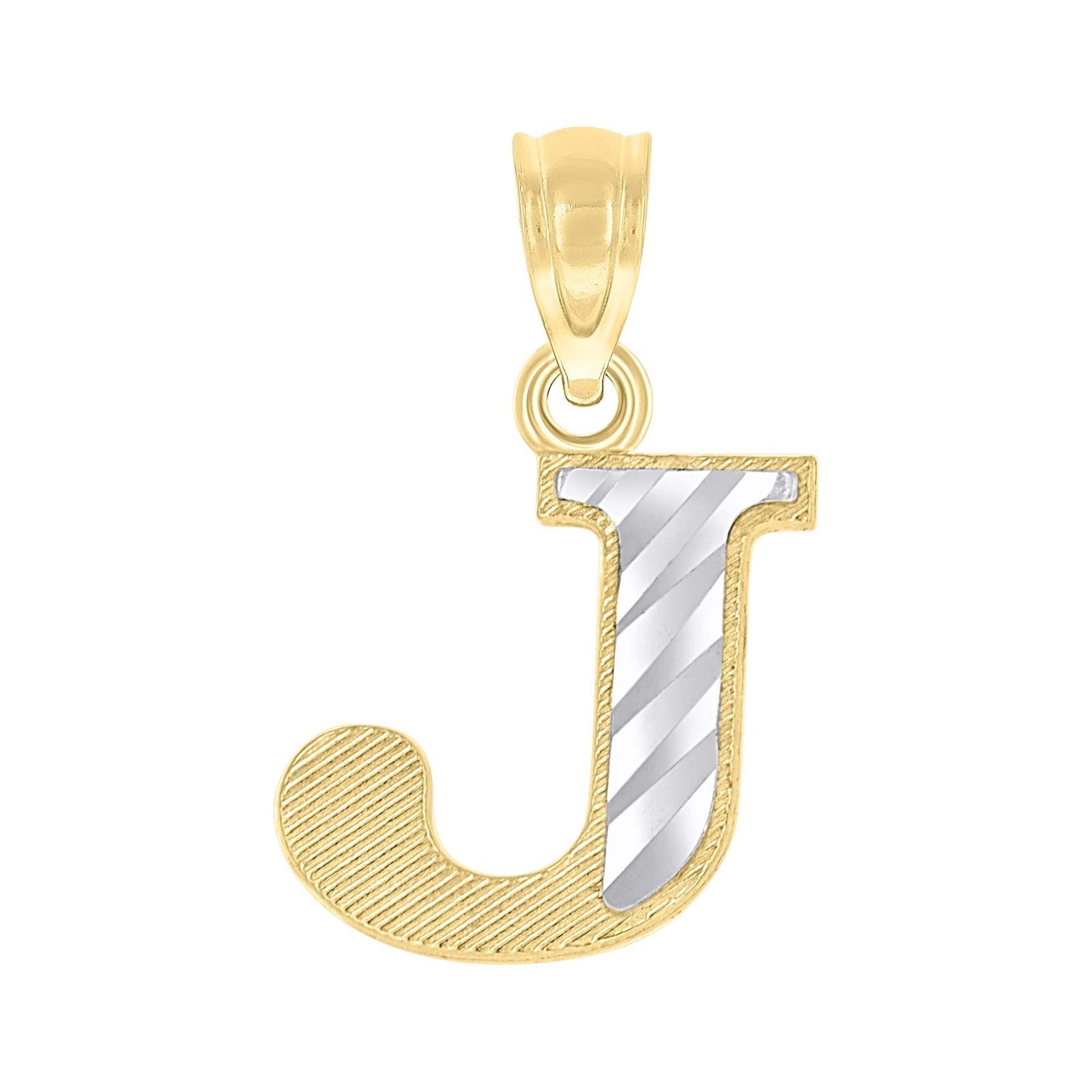 10k Yellow & White Gold Initial Letter "J" Pendant 0.5g Alphabet Unisex Charm - Elite Jewelers - Charms & Pendants