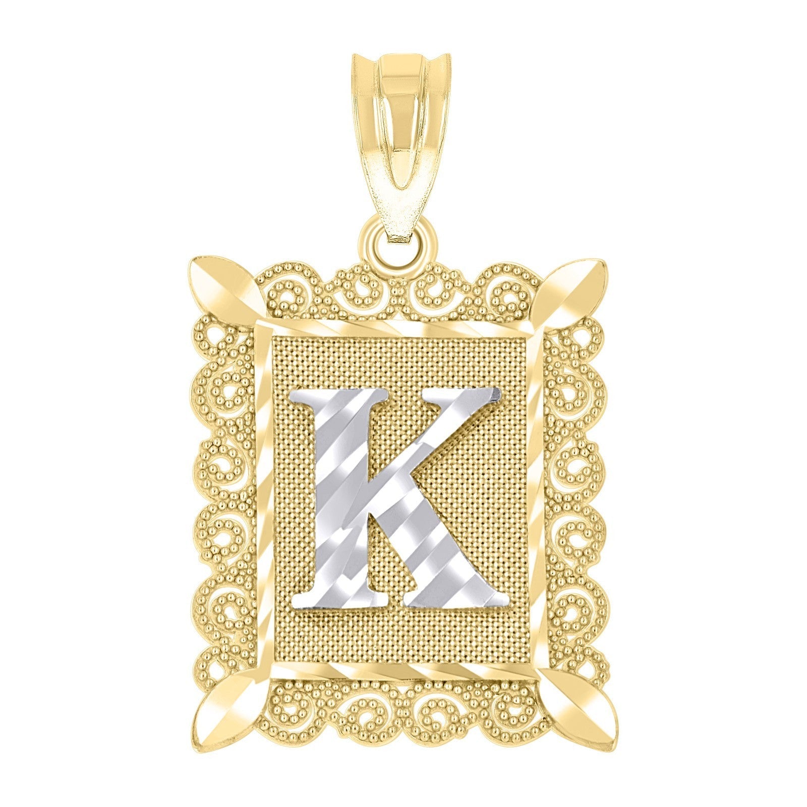 10k Yellow & White Gold Initial Letter "K" Pendant 2.2g Alphabet Unisex Charm - Elite Jewelers - Charms & Pendants
