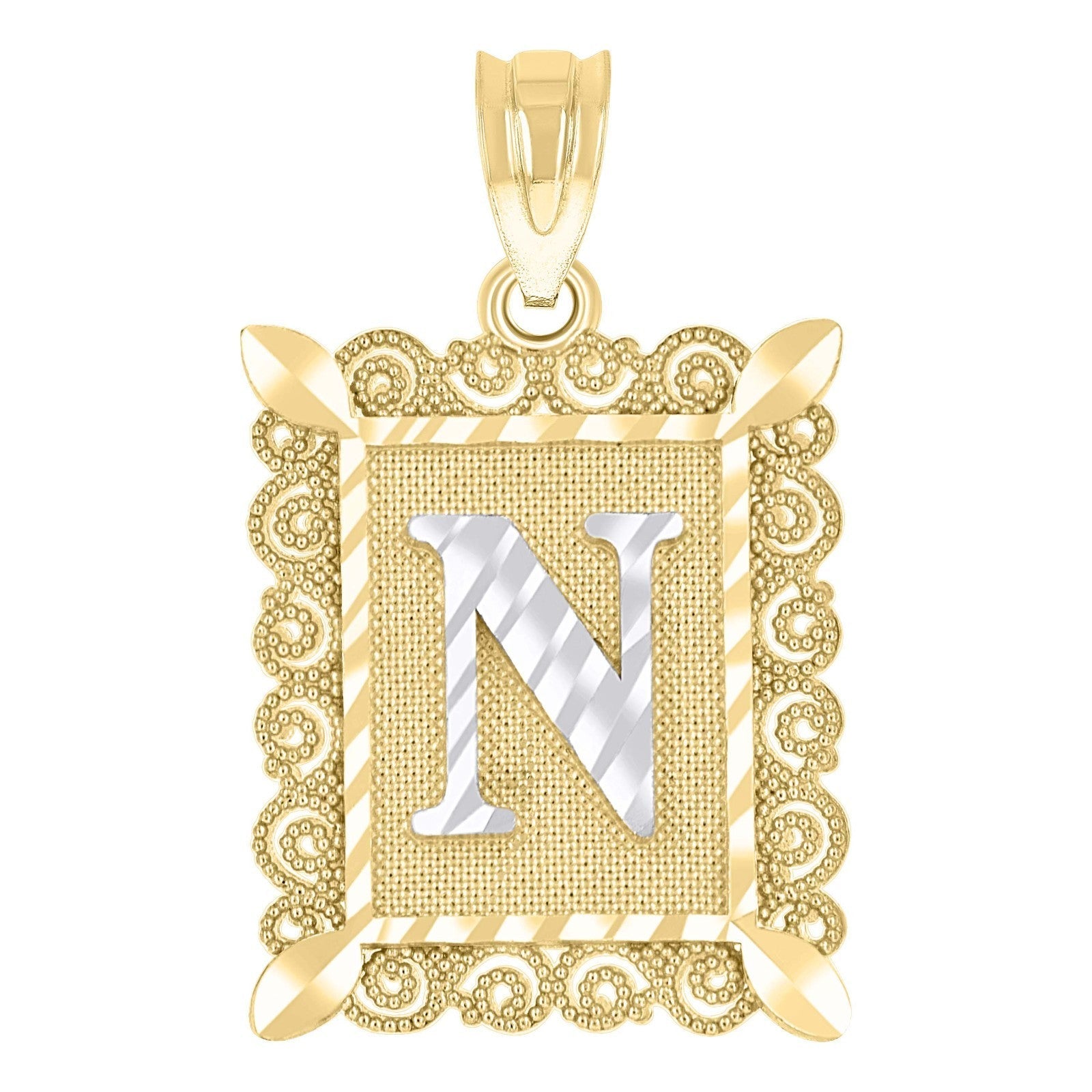 10k Yellow & White Gold Initial Letter "N" Pendant 1g Alphabet Unisex Charm - Elite Jewelers - Charms & Pendants