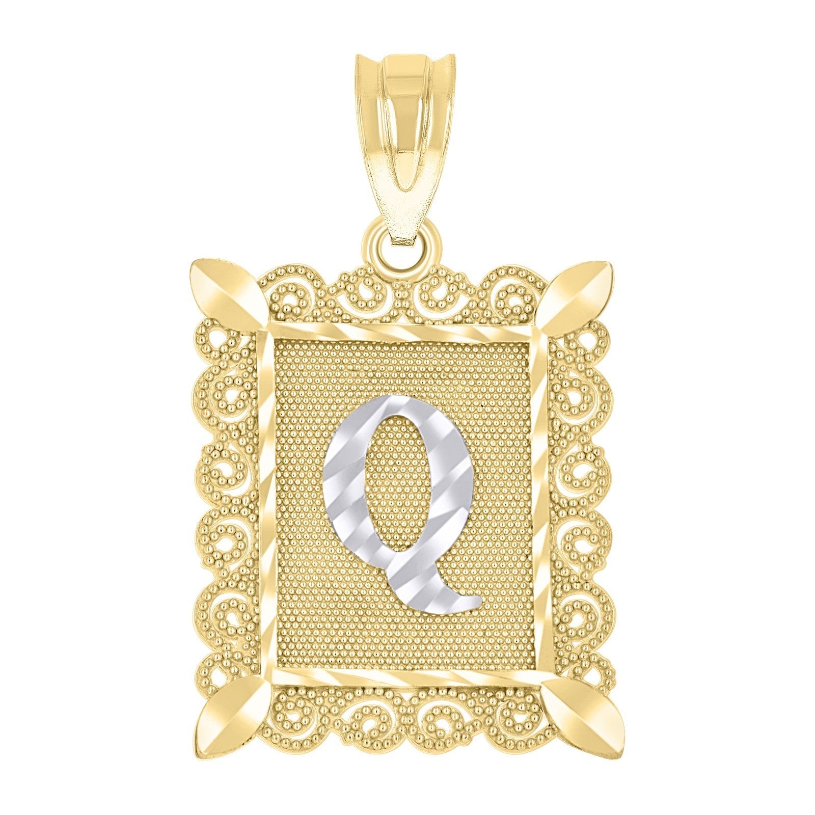 10k Yellow & White Gold Initial Letter "Q" Pendant 2.2g Alphabet Unisex Charm - Elite Jewelers - Charms & Pendants