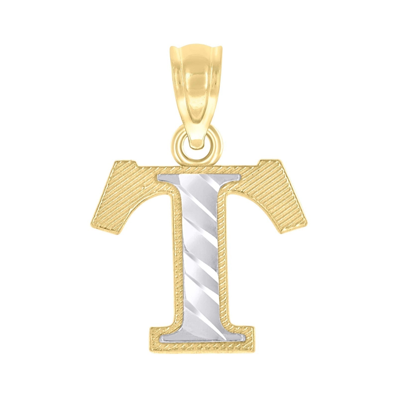 10k Yellow & White Gold Initial Letter "T" Pendant 0.5g Alphabet Unisex Charm - Elite Jewelers - Charms & Pendants