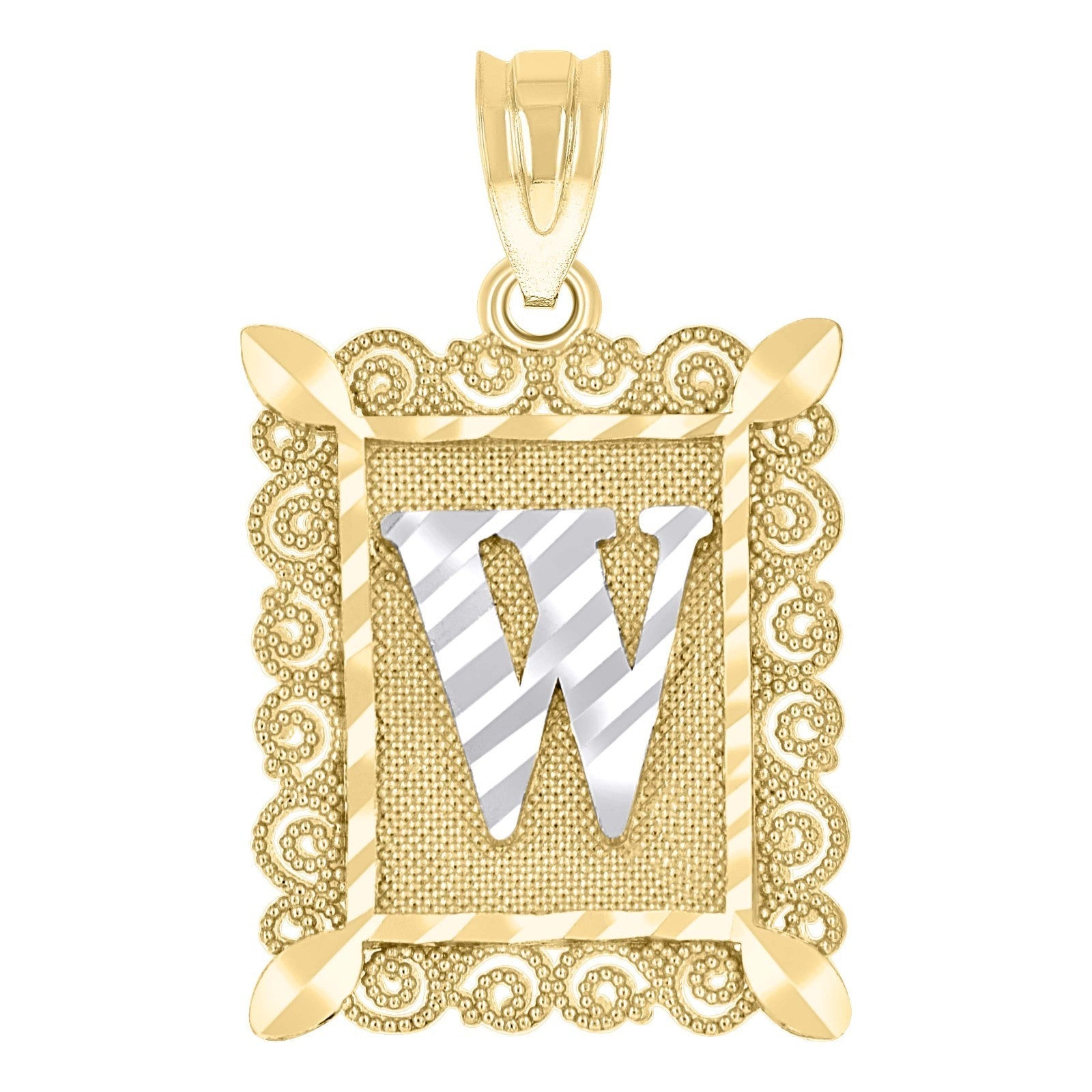 10k Yellow & White Gold Initial Letter "W" Pendant 1g Alphabet Unisex Charm - Elite Jewelers - Charms & Pendants