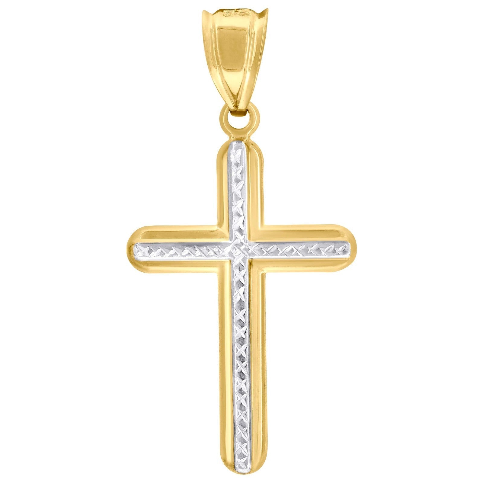 10k Yellow & White Gold Unisex Diamond - Cut Cross Religious Charm 1.6g Pendant - Elite Jewelers - Charms & Pendants