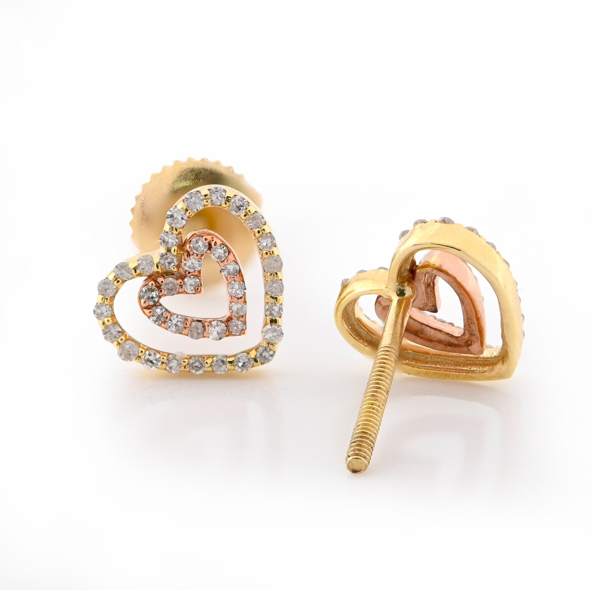 10K Yellow/Rose Gold 0.20CT Natural Diamond Round 2 Tone Dual Heart Shape Women Earring Studs - Elite Jewelers - Earrings