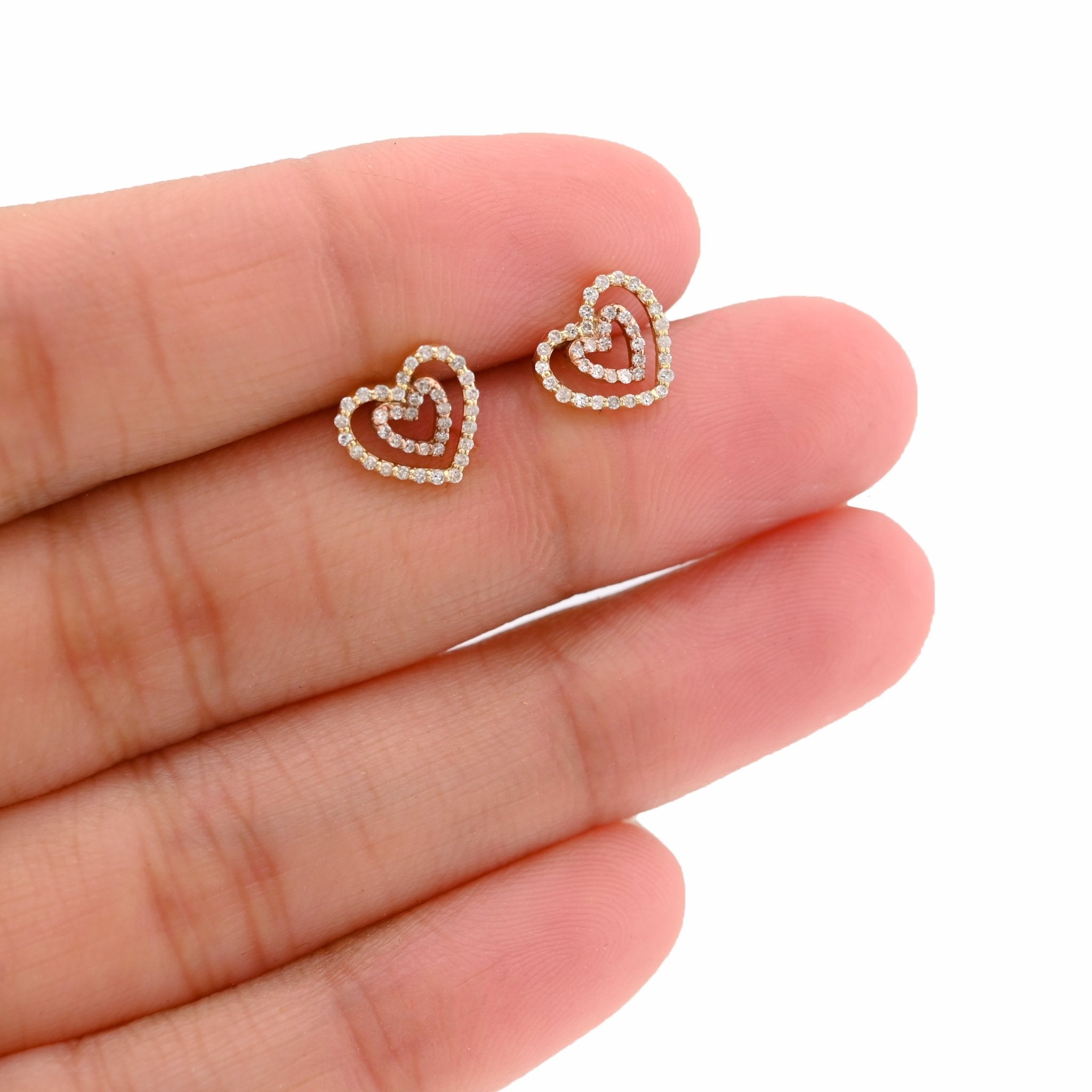 10K Yellow/Rose Gold 0.20CT Natural Diamond Round 2 Tone Dual Heart Shape Women Earring Studs - Elite Jewelers - Earrings