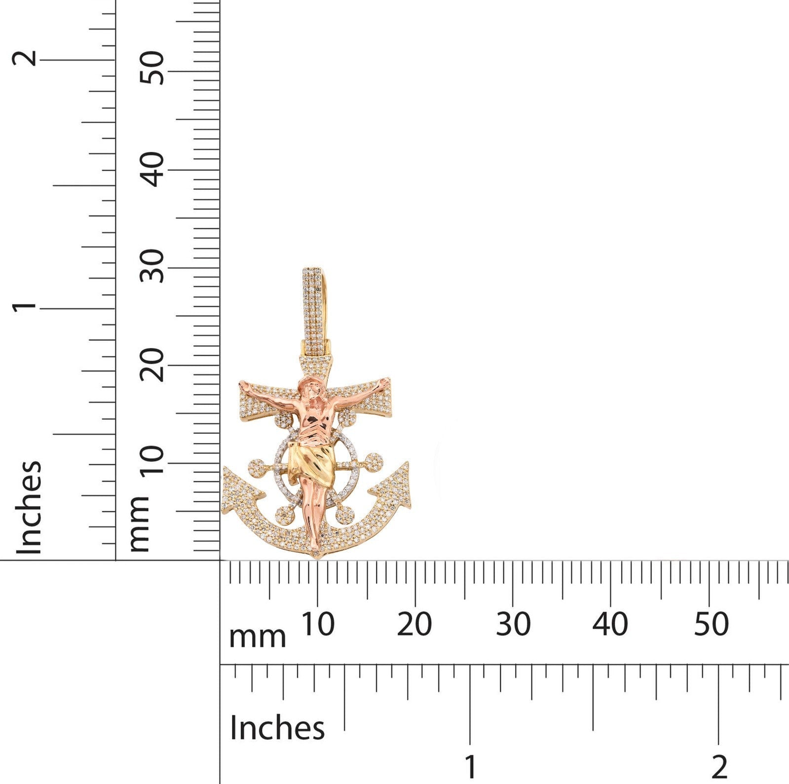 10k Yellow/Rose Gold 7.4gms 0.65 CTW Diamond Jesus Anchor Cross Crucifix Pendant - Elite Jewelers - Charms & Pendants