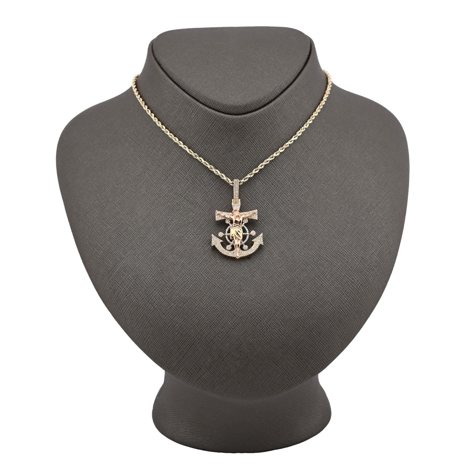 10k Yellow/Rose Gold 7.4gms 0.65 CTW Diamond Jesus Anchor Cross Crucifix Pendant - Elite Jewelers - Charms & Pendants