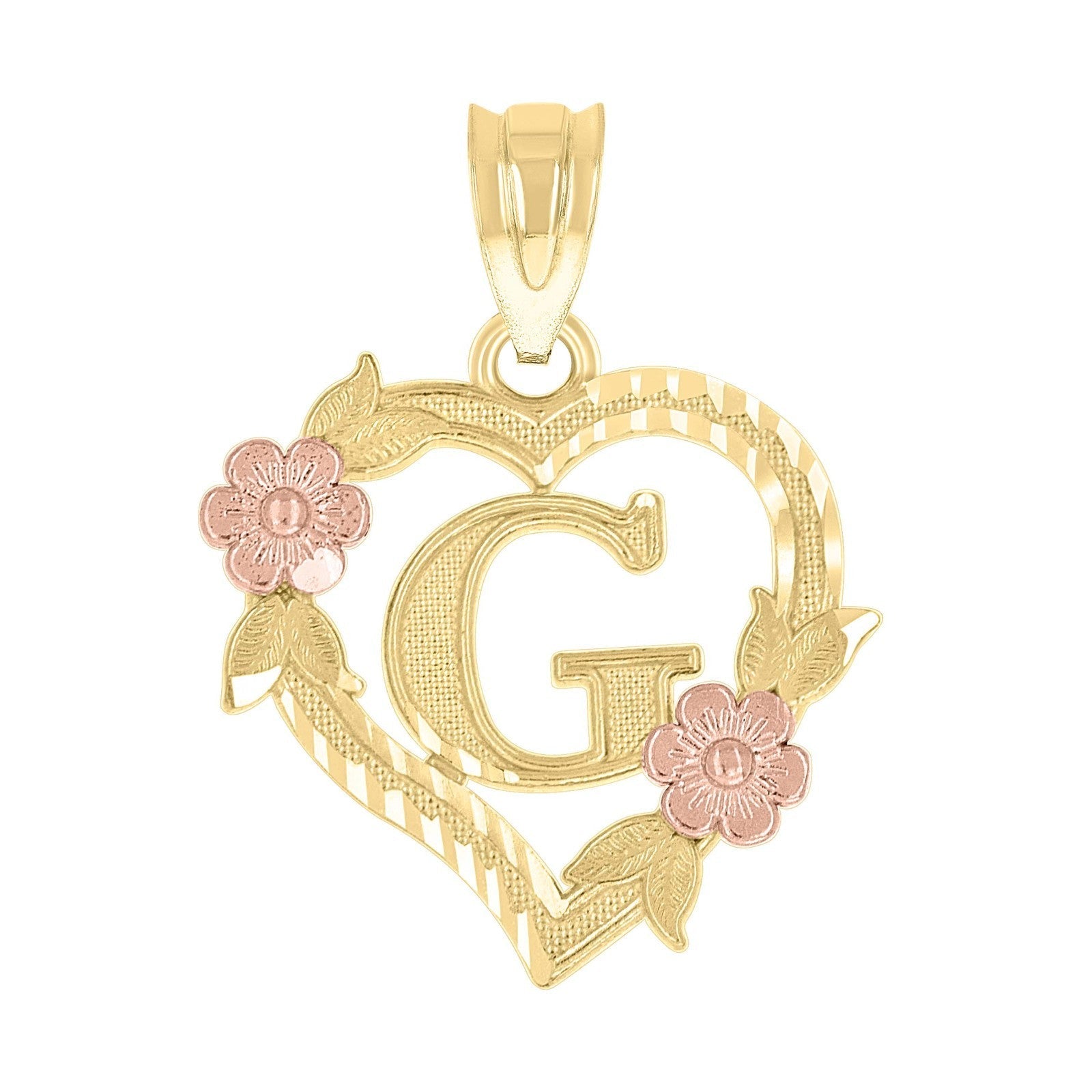 10k Yellow/Rose Gold Heart Flower Initial Letter "G" Pendant 1.1g Alphabet Charm - Elite Jewelers - Charms & Pendants