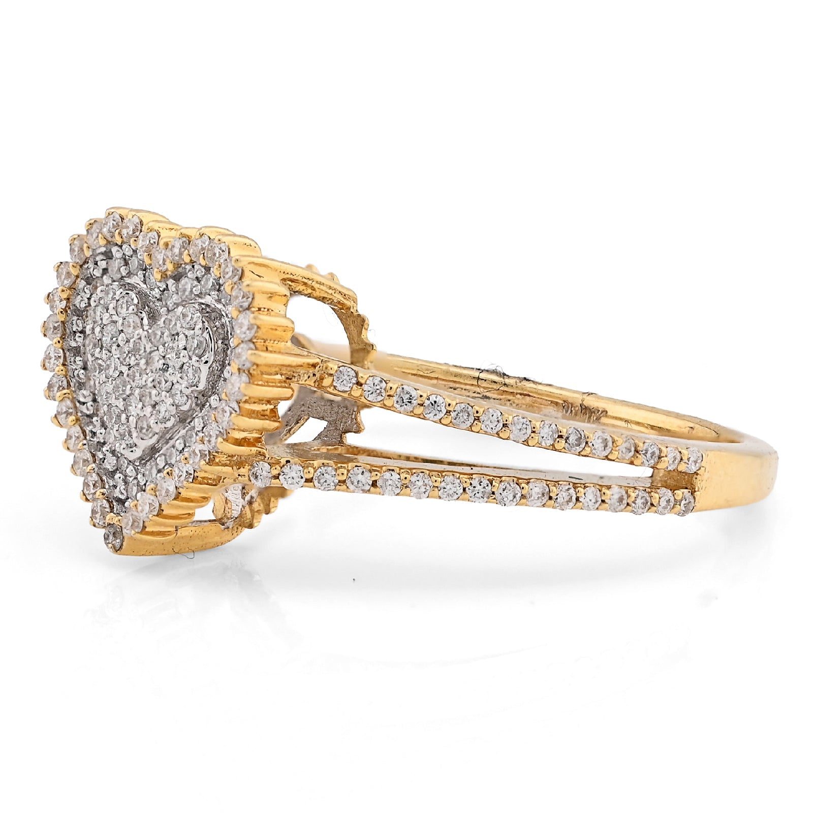 10K Yellow/White Gold 0.35CT Natural Diamond Dual Heart Women Ring - Elite Jewelers - Rings