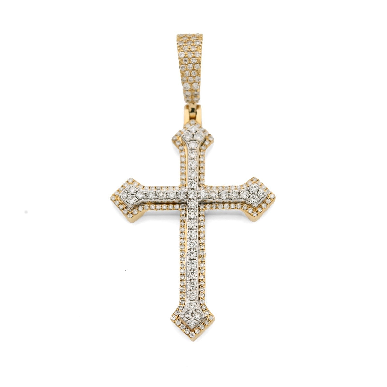 10k Yellow/White Gold 0.69CTW Natural Diamond Iced Out Cross Pendant 5.9g Charm - Elite Jewelers - Charms & Pendants