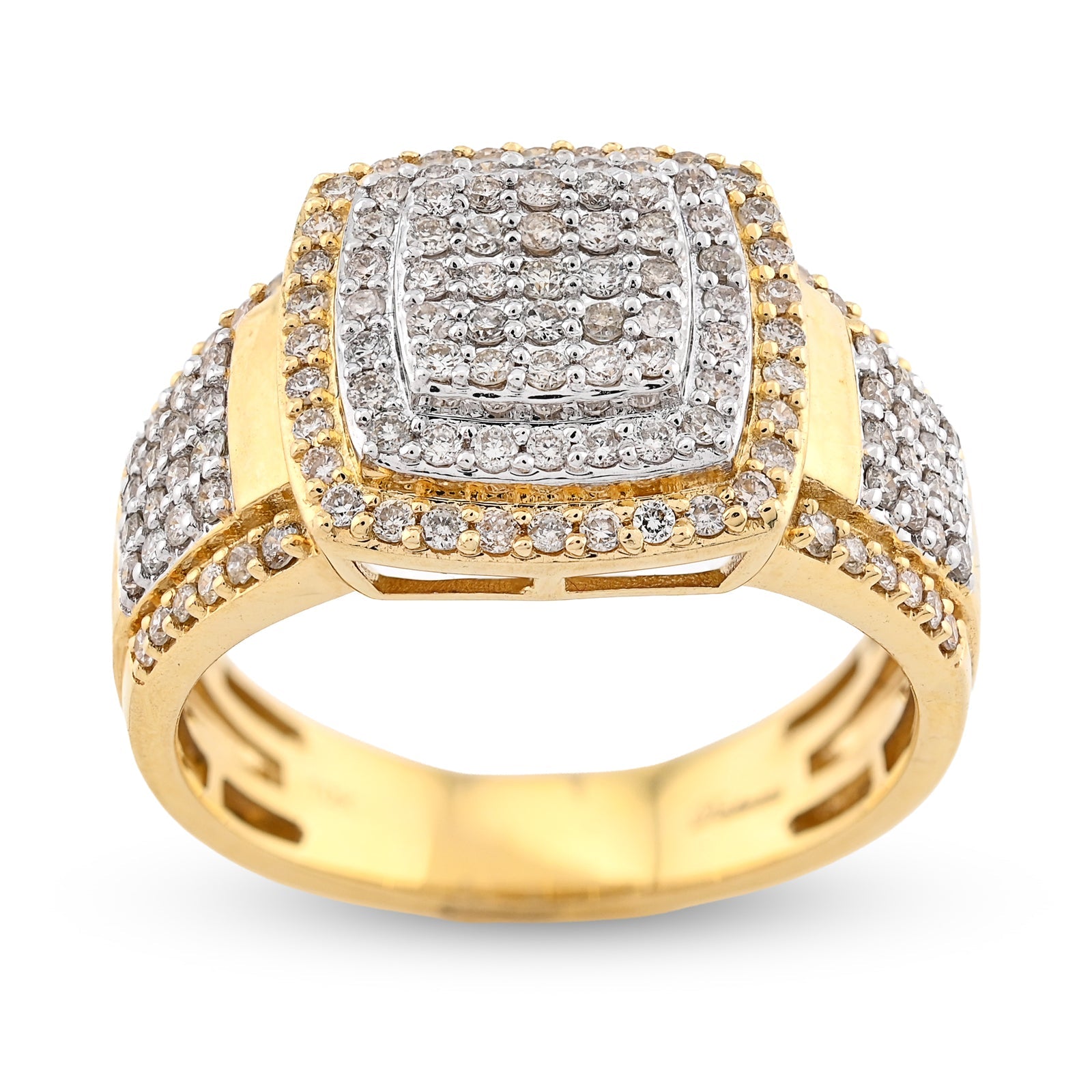 10K Yellow/White Gold 1.01CT Natural Diamond Three Row Rectangular 2 Tone Men Ring - Elite Jewelers - Rings