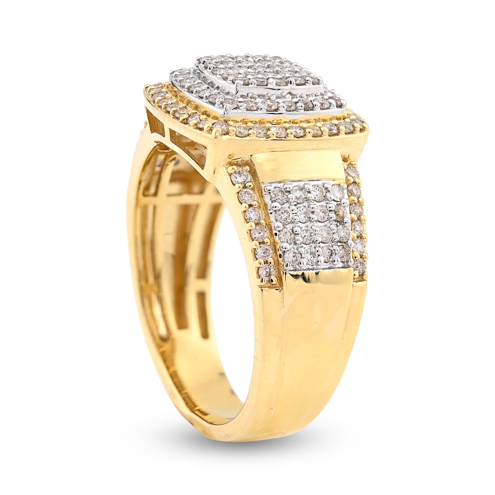 10K Yellow/White Gold 1.01CT Natural Diamond Three Row Rectangular 2 Tone Men Ring - Elite Jewelers - Rings