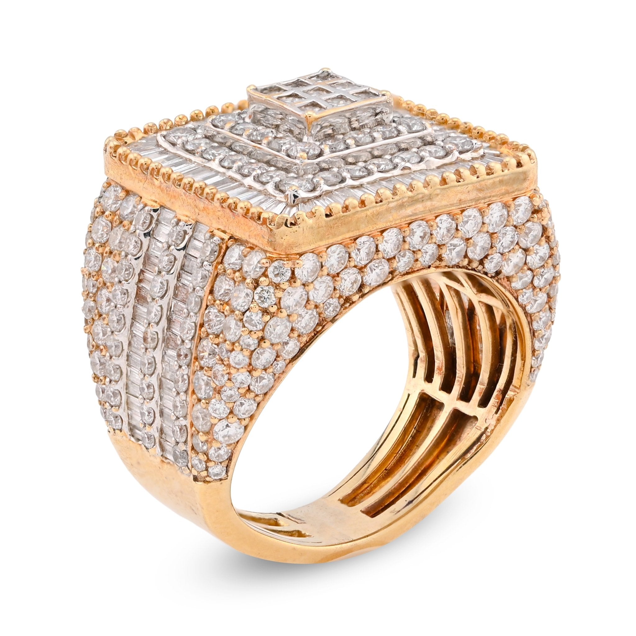 10K Yellow/White Gold 2 Row Rectangular President's Style 1.05CT Natural Diamond Men Pinky Ring - Elite Jewelers - Rings