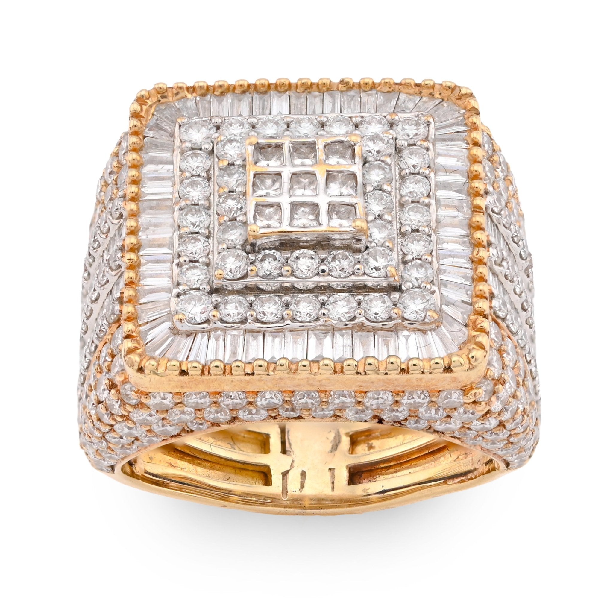 10K Yellow/White Gold 2 Row Rectangular President's Style 1.05CT Natural Diamond Men Pinky Ring - Elite Jewelers - Rings