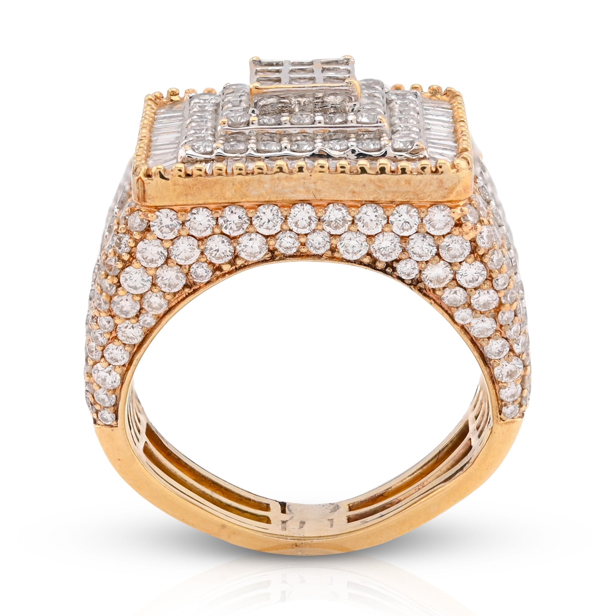10K Yellow/White Gold 2 Row Rectangular President's Style 1.05CT Natural Diamond Men Pinky Ring - Elite Jewelers - Rings