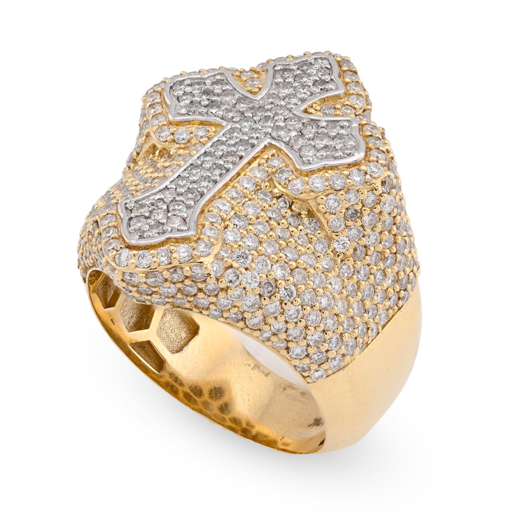 10K Yellow/White Gold 3.50CT Natural Diamond Cross Shape Men Pinky Ring - Elite Jewelers - Rings
