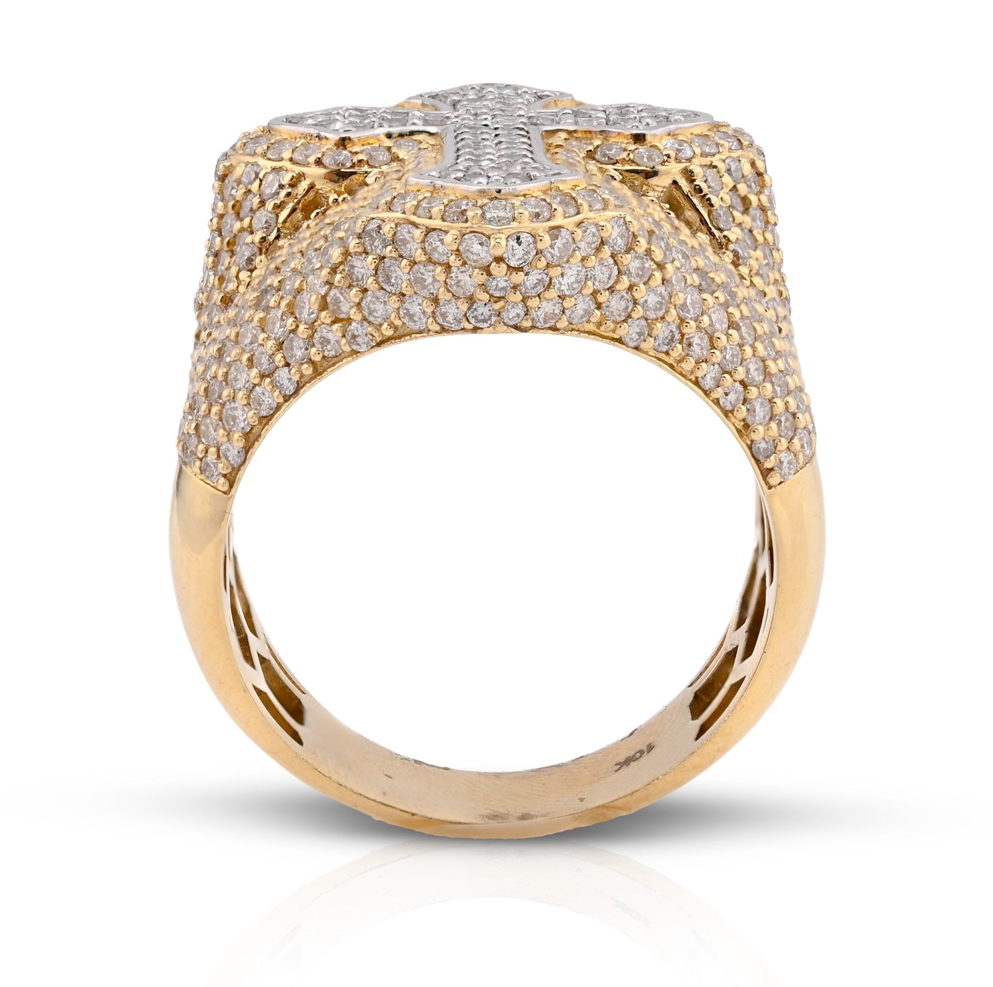 10K Yellow/White Gold 3.50CT Natural Diamond Cross Shape Men Pinky Ring - Elite Jewelers - Rings