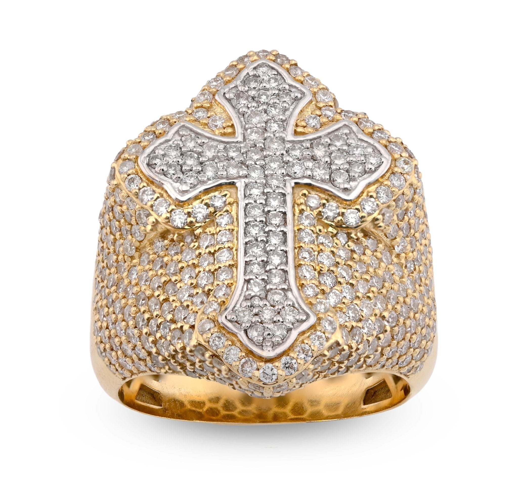 10K Yellow/White Gold 3.50CT Natural Diamond Cross Shape Men Pinky Ring - Elite Jewelers - Rings