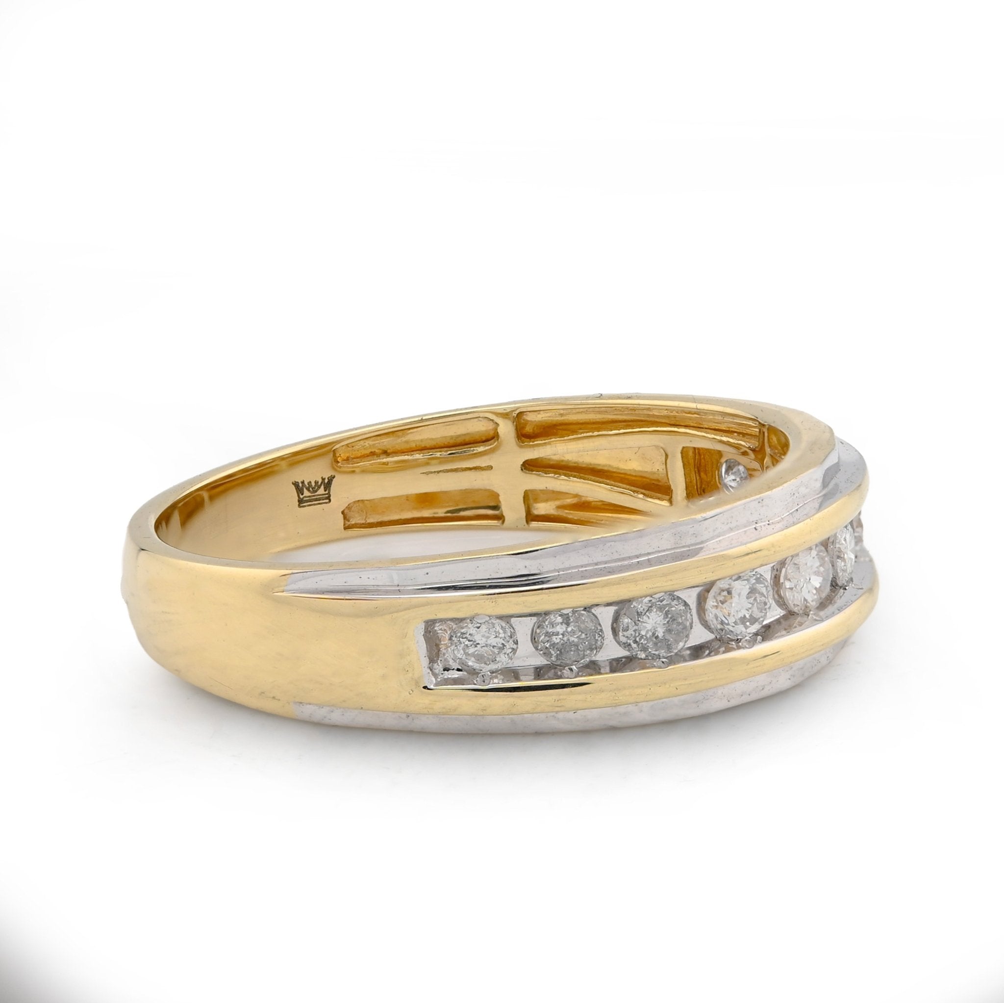 10K Yellow/White Gold Centre Row 0.50CT Natural Diamond Men 2 Tone Band - Elite Jewelers - Rings