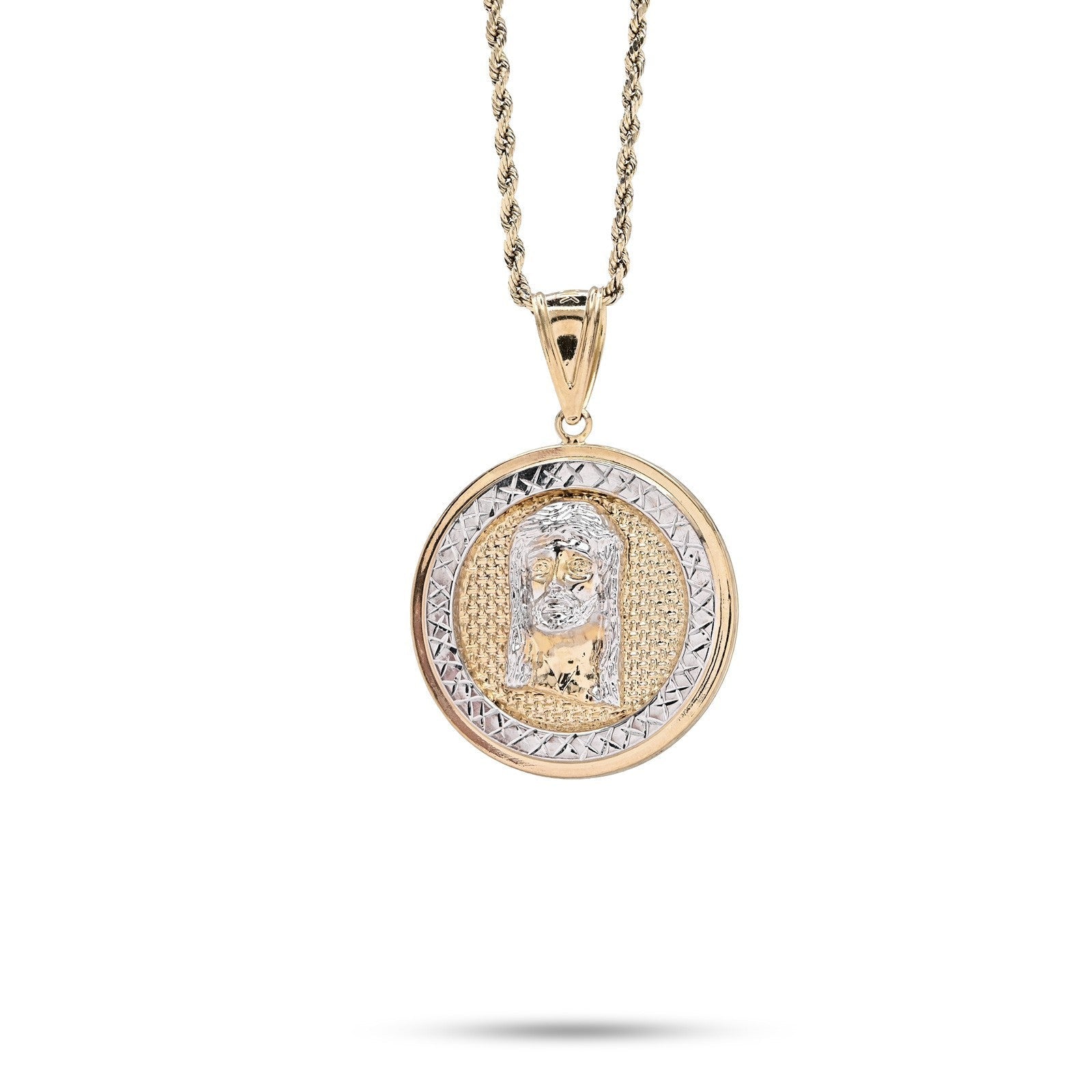 10k Yellow/White Gold Jesus Head Diamond Cut Round Pendant 5.2g Religious Charm - Elite Jewelers - Charms & Pendants