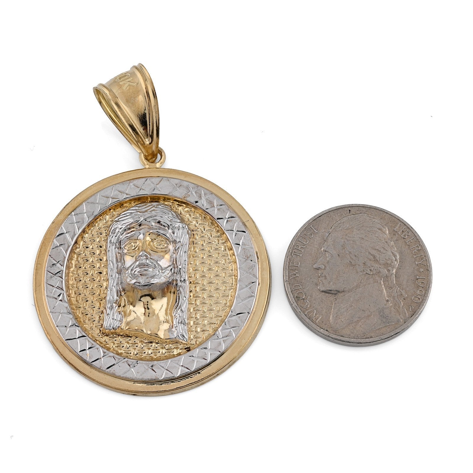 10k Yellow/White Gold Jesus Head Diamond Cut Round Pendant 5.2g Religious Charm - Elite Jewelers - Charms & Pendants