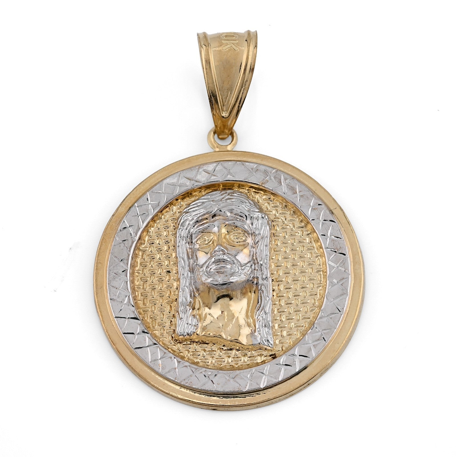 10k Yellow/White Gold Jesus Head Diamond Cut Round Pendant 5.2g Religious Charm - Elite Jewelers - Charms & Pendants
